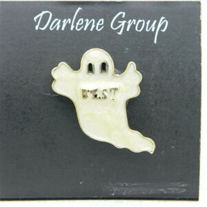 Vintage NOS Halloween White Enamel BEST Ghost Gold